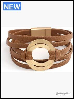 Handmade Leather Wrap Bracelet with Double Circle Charm